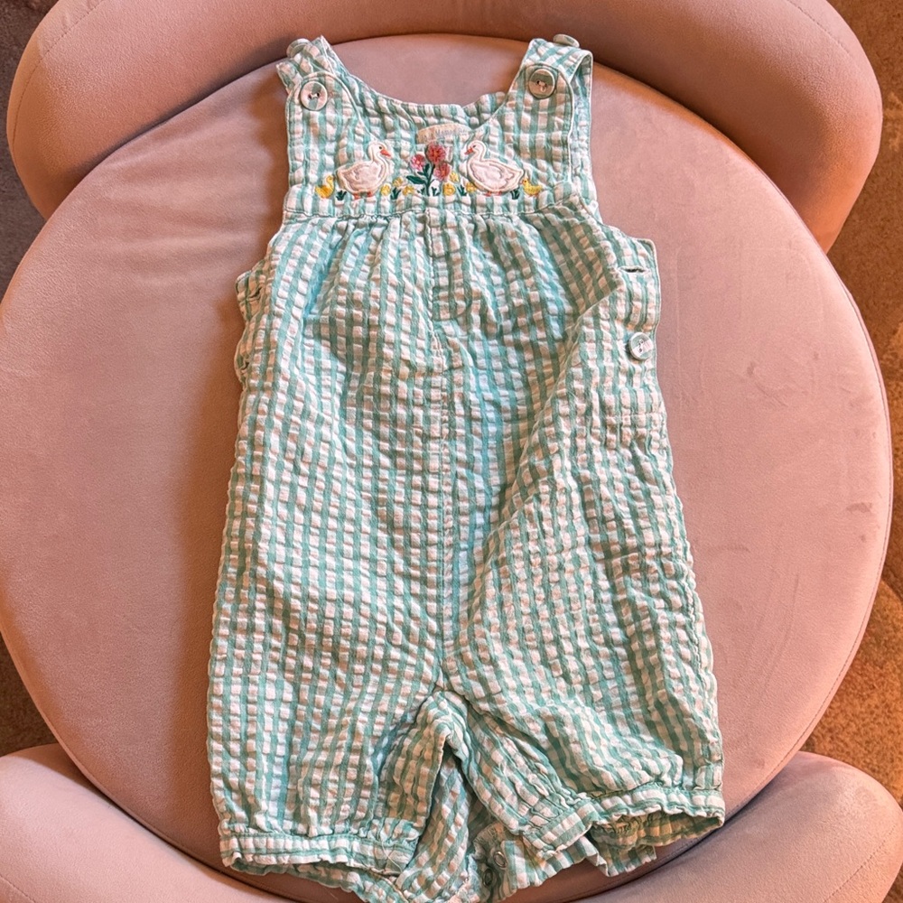 Kids' Green Checkered Gingham Goose Overalls